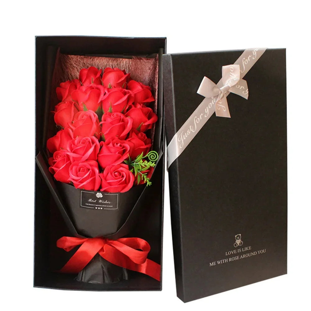 Soap Flower Bouquet with Gift Box Beautiful Flora Scented Bath Soap Flower in Case for Anniversary Valentine's Day Mother Day