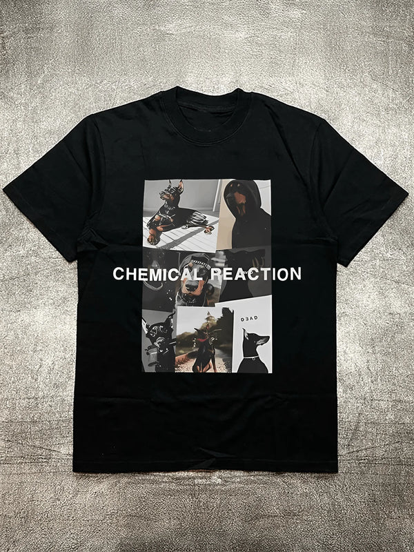 Men's Black 200g Cotton T - Shirt - Fun Dog “CHEMICAL REACTION” Theme Heat Transfer Print Short Sleeve