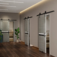 32" x 84" Melamine Integrated Door Slab + 6.6FT Sliding Track Kit + Adjustable Floor Guider + Pull Handle, Modern Interior Door