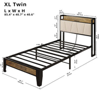 LIKIMIO Twin XL/Full/Queen/CaliforniaKing Bed Frames, Storage Headboard with Charging Station, No Box Spring Needed