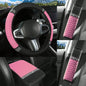 10pcs Sparkling Faux Diamond PU Leather Car Accessories Set Including Steering Wheel Cover, Center Console Armrest Pad