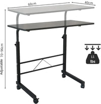 Black Pipe Rack Computer Desk, Side Table Mobile Standing, Adjustable Height & Movable, 60cm Particleboard with Triamine, Modern