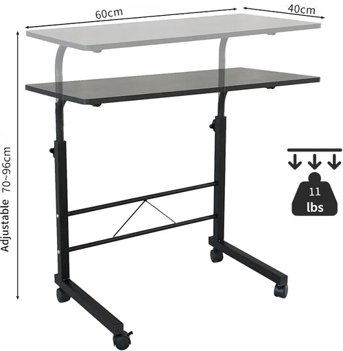 Black Pipe Rack Computer Desk, Side Table Mobile Standing, Adjustable Height & Movable, 60cm Particleboard with Triamine, Modern