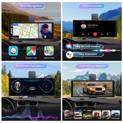 QOZ 10.26" Car Intelligent Screen with 4K 360° Rotation Dash Cam Wireless CarPlay & Android Auto AUX FM Bluetooth WIFI