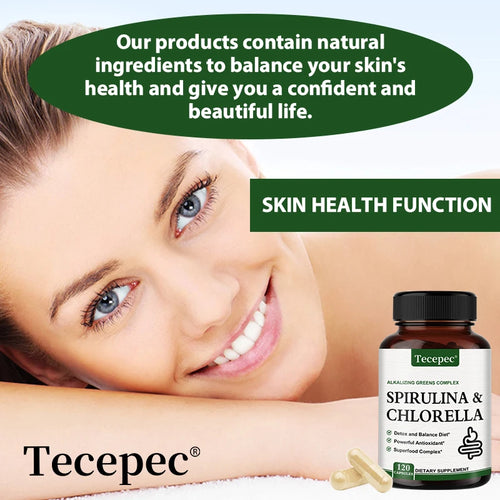 Tecepec Spirulina Chlorella Supplement - Supports Liver, Kidney and Intestinal Detoxification, Energy, Digestion, Antioxidant