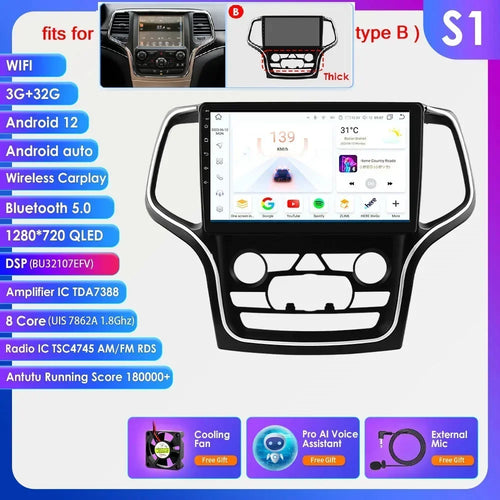 Hizpo 10.1 Carplay 4G 2Din Android 13 Car Radio for Jeep Grand Cherokee WK2 2014 -2022 Multimedia Video Player Autoradio GPS DSP