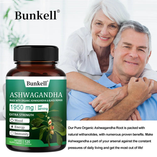 Organic Ashwagandha Capsules 1950mg - with Black Pepper, Helps Relaxation, Mood, Energy, Immunity, Antioxidant, Gluten Free