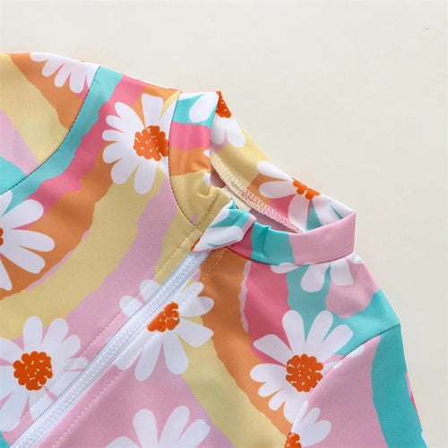 Toddler Boy  Rash Guard Swimsuit Short Sleeve High Neck Zipper Beach Pool Bodysuit Swimwear Cap