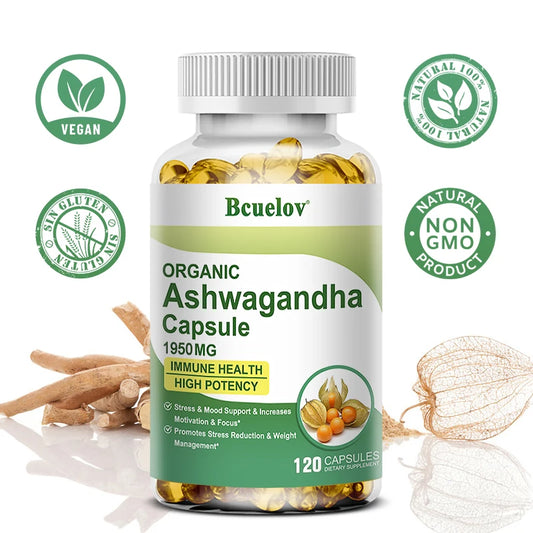 BCuelov Ashwagandha Extract Capsules Help Antioxidant, Relieve Stress, Improve Sleep, Enhance Immunity Dietary Supplement