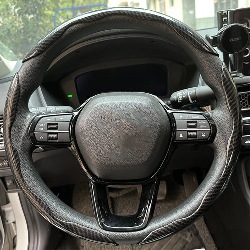 3PCS Laser Carbon Fiber Silicone Car Round Steering Wheel Cover Fiber Leather Wheel Booster Auto Cover Non-Slip Universal parts