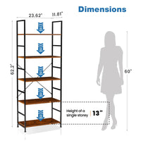 JHK 5 Tier Bookcase Bookshelf Modern Book Case For Books Corner Storage Organizer for Bedroom Home Office Kitchen Living Room
