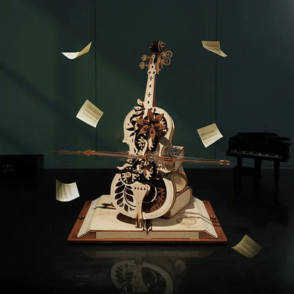 Robotime ROKR 3D Wooden Puzzle Magic Cello Mechanical Music Box Moveable Stem Funny Creative Toys for Child Girls AMK63
