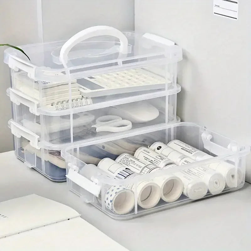 4 Layers Desk Storage Organizer Transparent Stackable Makeup Organizer Box School Office Plastic Jewelry Kids Toys Container Box