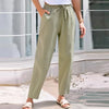 Women Cropped Pants Cotton Linen Baggy Trousers Drawstring Elastic Waist Pantalones Korean Fashion Solid Straight Pants штаны
