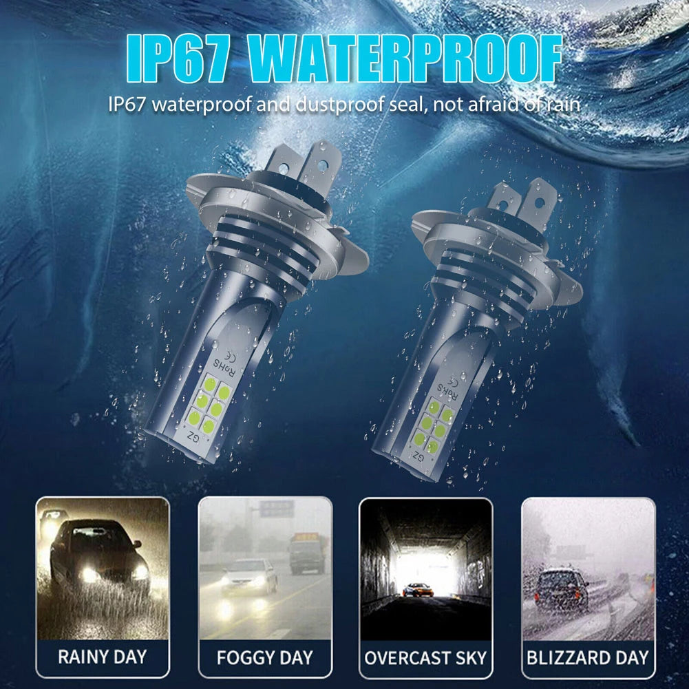 Car H7 Led Headlight Bulb High Power Car Lights Super Bright Car Fog Light Bulbs Auto High Low Beam 6000K White Led Light 12/24V