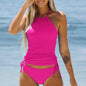 2025 Summer New Womens Swimsuit Neck Hanger Sleeveless Backless Crop Tops Solid Color Panties Bathing Suit Beachwear For Female
