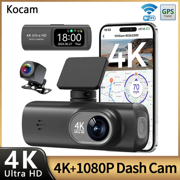 UHD 4K Dash Cam Dual Lens Driving Recorder Car DVR 1080P Rear Lens Camera Built-In WiFi GPS 24-Hour Parking Monitoring Black Box EzBuyCo