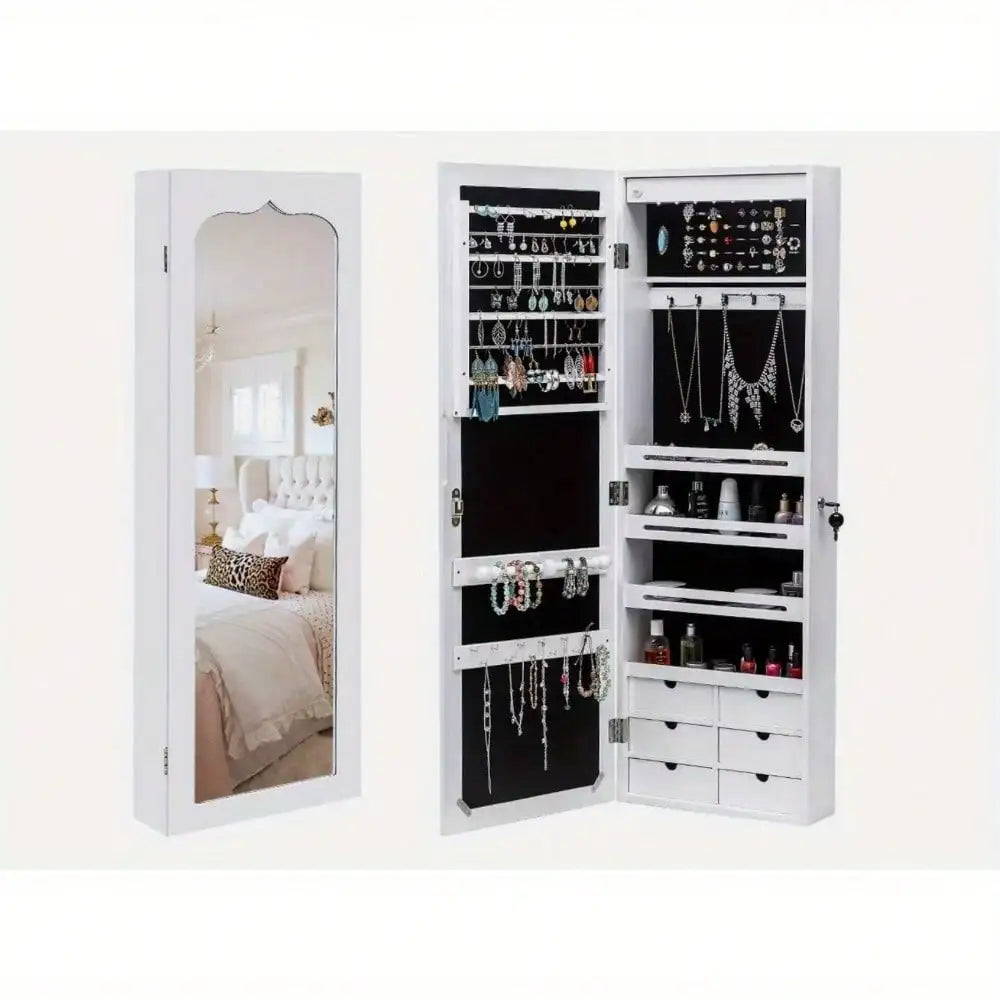 New Wall/ Door Mounted Jewelry Cabinet Armoire Jewelry Box Organizer w/ Drawer