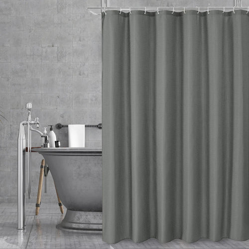 1pcs 180cm*180cm Plain Waffle Waterproof Mildew Resistant Polyester Shower Curtain Bathroom Partition Curtain With 12 Hooks