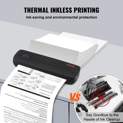 VEVOR Portable Bluetooth Inkless Mobile Thermal Printer for A4 A5 11-2600mAh Battery Compatible with Mutiple Systems Home Office