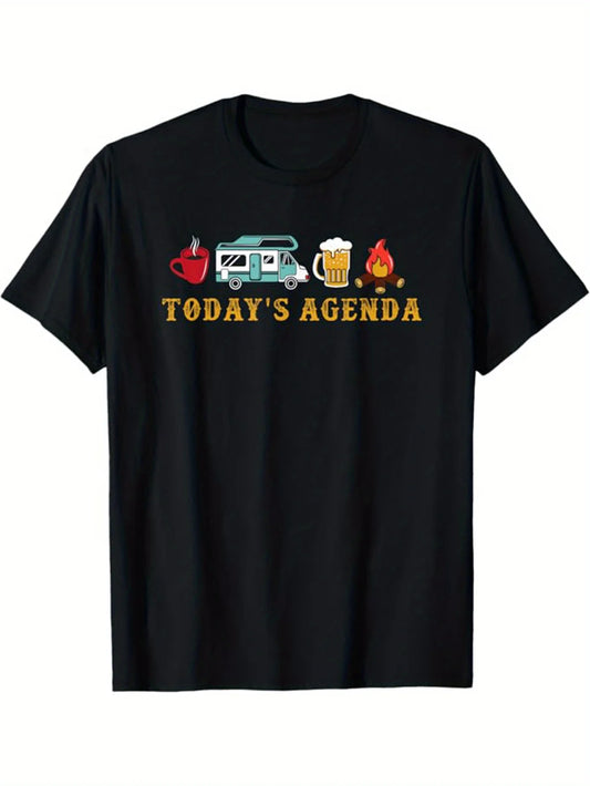 Men's 100% Cotton Crew Neck Outdoor Tee - All-Season Camping Graphic T-Shirt, Regular Fit, Geometric Pattern, Short Sleeve