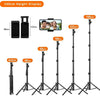 WEFOR phone tripod height display showing various adjustable heights from 45.5cm to 160cm for optimal selfies and stability.