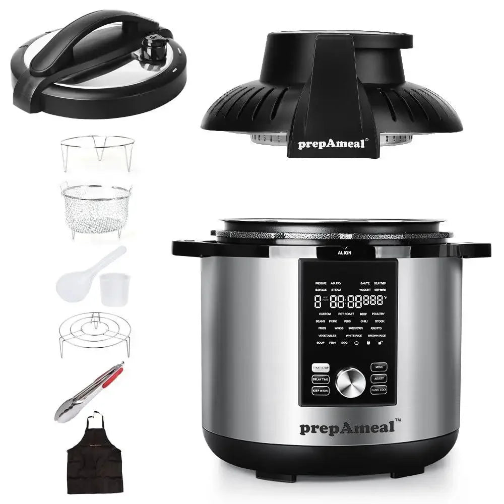8Qt Pressure Cooker Air Fryer Combo 7-in-1 Cooking Modes 2 Detachable Lids LCD Display 27 Presets Slow Cook Steam Saute Warming