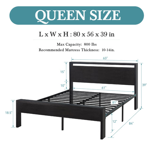 HOOMIC Platform Bed Frame with Rustic Wooden Headboard and Footboard, Heavy Duty 12 Metal Slats Strong Support Allewie