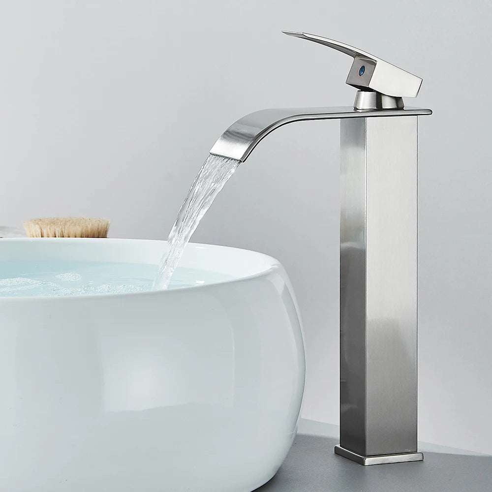 Quyanre Matte Black Waterfall Basin Faucet Single Handle Mixer Hot Cold Water Basin Crane Tap For Bathroom Wash Basin Mixer Tap