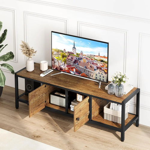 TV Stand for TV up to 75 Inches, Large TV Console Table with 2 Closed Storage Spaces and Open Compartments Entertainment Center