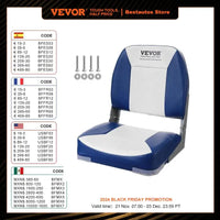 VEVOR Boat Seat 18.9" Low Back Boat SeatFolding Boat Chair with Thickened Sponge Padding and Hinge Fold-Down Boat Captain Chair