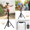 WEFOR Phone Tripod with remote, showcasing adjustable heights, 360-degree rotation, and Bluetooth connectivity for selfies.