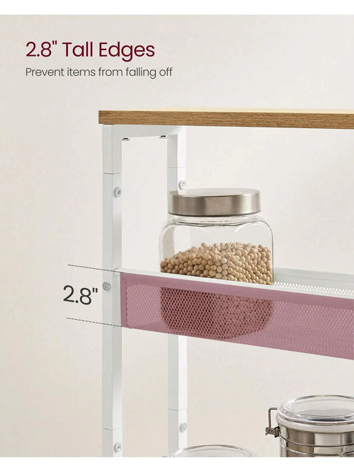 VASAGLE Slim Rolling Cart, 4-Tier Storage Cart, Narrow Cart with Handle, 5.1 Inches Deep, Metal Frame, for Kitchen, Dining Room