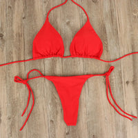 Sexy Women Bikini Lingerie Set Side Tie Swimsuit T--back Low Rise Thong Bandage Style Brazilian Swimwear Soft Solid Underwear