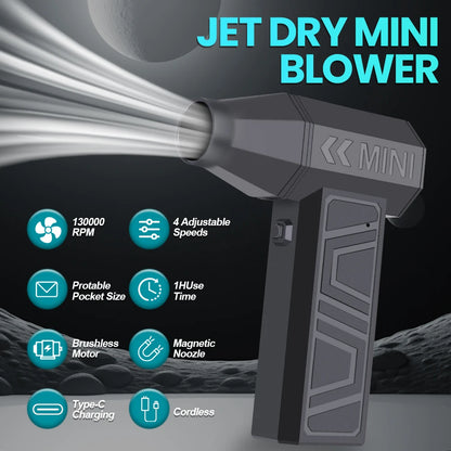 Turbo Jet Fan Electric Air Duster Portable 4 Gears adjustable Car Blowing Snow Type-C Charging 130000RPM Cleaning Blower Tool