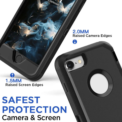 Black Phone Case For iPhone 6/iPhone 6 Plus/iPhone 6s/iPhone 6s Plus Heavy Duty Rugged 3-Layers Hard Cover