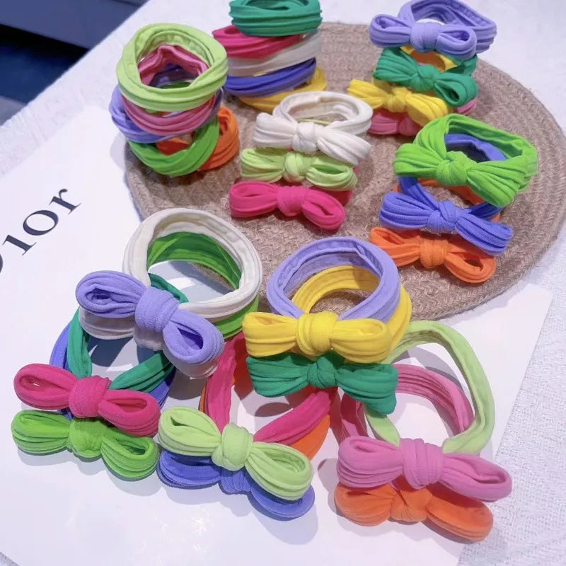 10PCS Spring Pastel Bow Scrunchies-Velvet Hair Ties for Women&Girls, Cute Ponytail Accessories with Butterfly Hair Bows Gift Set