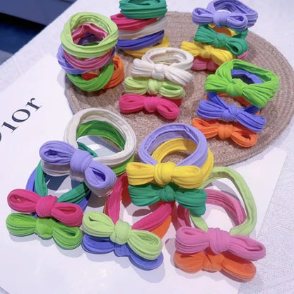 10PCS Spring Pastel Bow Scrunchies-Velvet Hair Ties for Women&Girls, Cute Ponytail Accessories with Butterfly Hair Bows Gift Set