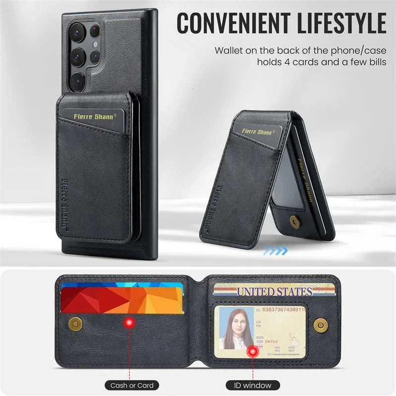 2 In 1 Magsafe Magnetic Leather Flip Phone Case for Samsung S24 S23 S22 Ultra Plus FE Wallet Cover Cards Holder Pocket Cover