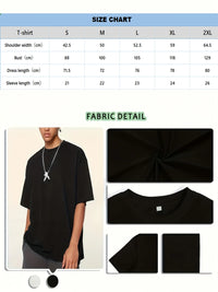 Men's Black Crew - Neck, 200g Cotton Short - Sleeves, T - Shirt with Music-Themed Trendy Heat Transfer