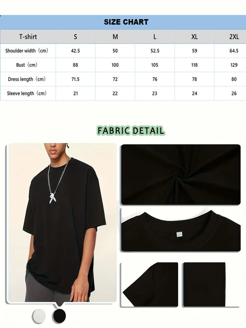 Men's Black Crew - Neck, 200g Cotton Short - Sleeves, T - Shirt with Music-Themed Trendy Heat Transfer