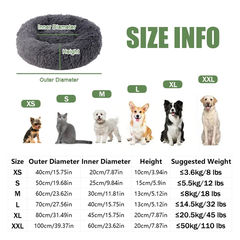 50-100cm Calming Donut Bed For Dog and Cat，Super Soft Plush Pet Cat Beds, Cute Fluffy Round Pet Bed Non-Slip Washable