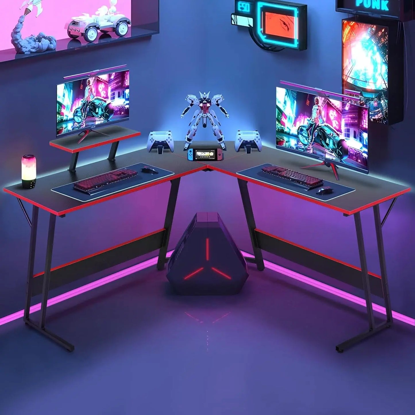 Table with Monitor Stand Corner Desk with MDF Board Surface, Home Office Desk for Girl Women Gift for Gaming Working Study