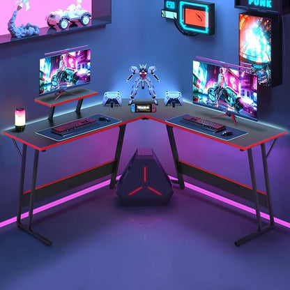 Table with Monitor Stand Corner Desk with MDF Board Surface, Home Office Desk for Girl Women Gift for Gaming Working Study