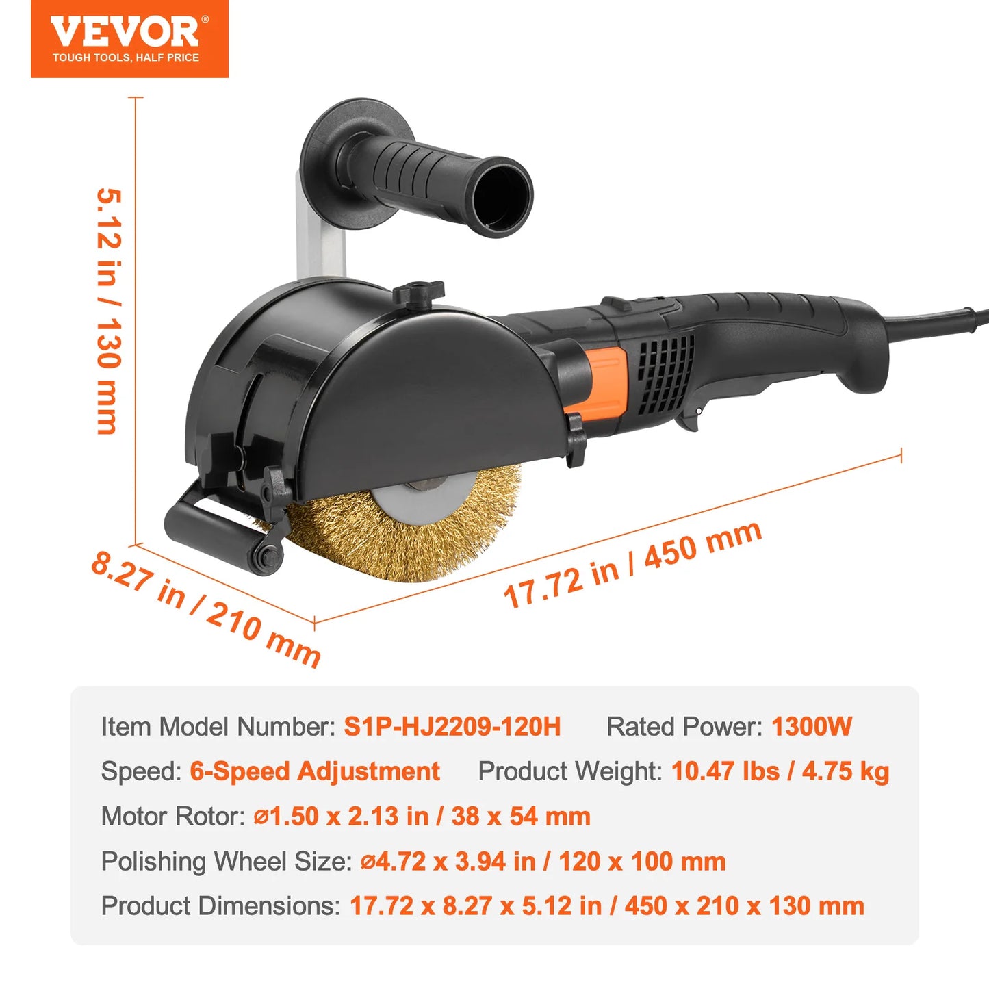 VEVOR Burnishing Polishing Machine 6 Variable Speed Surface Conditioning Tool Electric Metal Burnishing Machine for Wood Steel