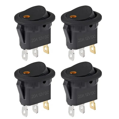 4Pcs Lighted Rocker Switch Waterproof DC 12V 20A Round Rocker Toggle Switch 3 Pins Toggle Buttons for Car Automotive Boat Truck