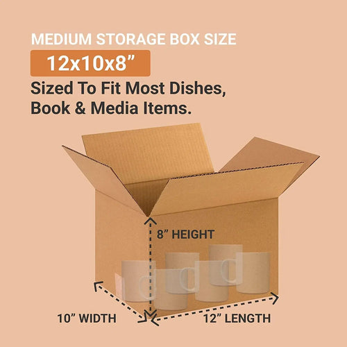 Moving Boxes Medium 12"L X 10"W X 8"H,50-Pack | Corrugated Cardboard Box for Packing, Shipping and Storage 3mm Thick