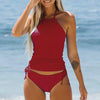 2025 Summer New Womens Swimsuit Neck Hanger Sleeveless Backless Crop Tops Solid Color Panties Bathing Suit Beachwear For Female