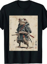 Vintage Samurai Frog Warrior T Shirt 100% Cotton Japanese Ukiyo e Art Round Neck Short Sleeve Machine Washable US Aesthetic