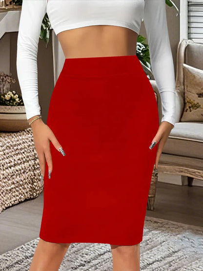 Women s Elegant High Waist Bodycon Midi Skirt in Solid Color  Fit Pencil Skirt for a Sophisticated Look